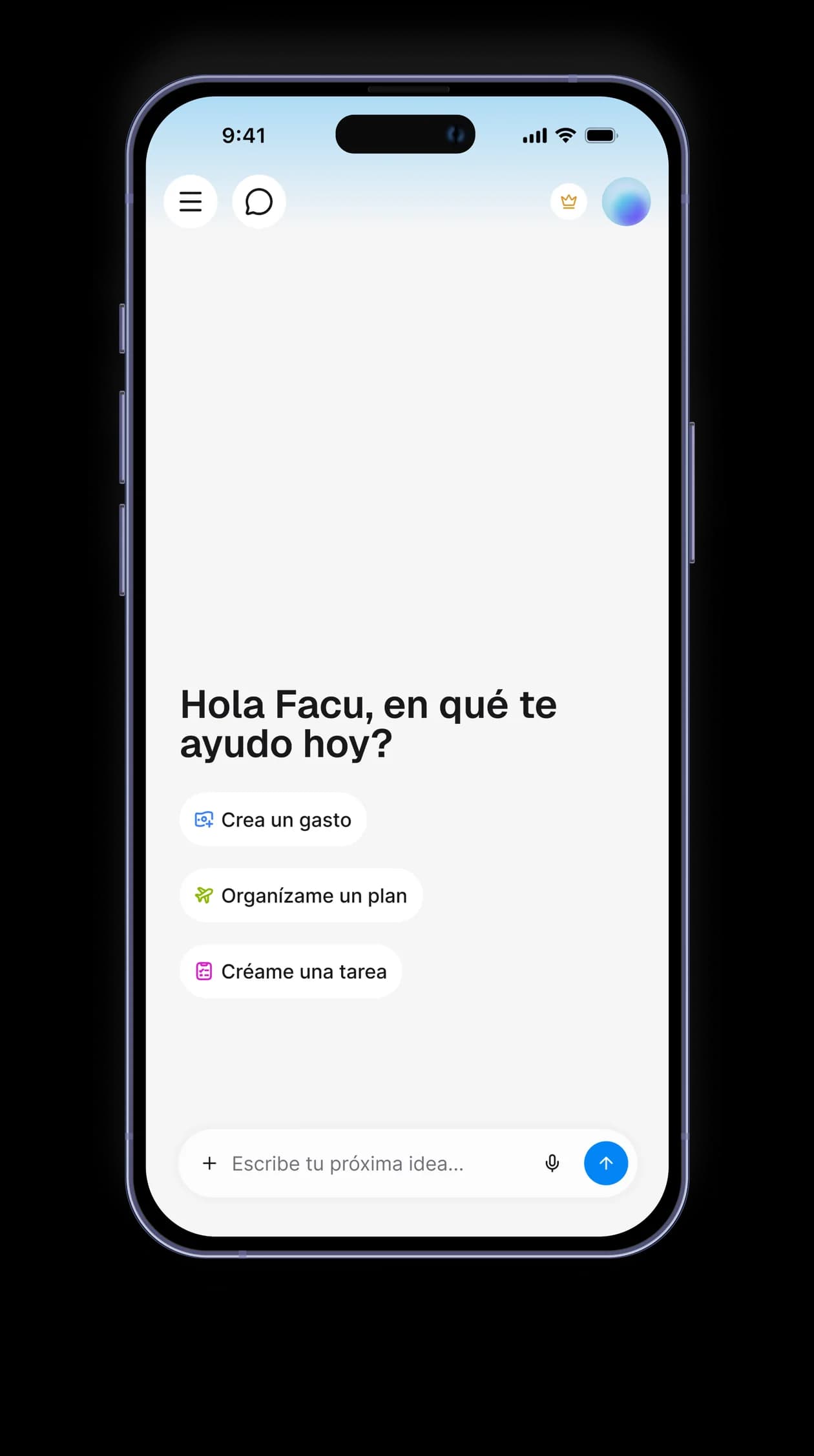 Chat de la IA de Homely respondiendo «Hola Facu, ¿en qué te ayudo hoy?»